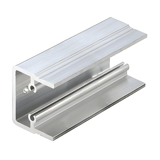 AP204 aluminum horizontal mullion hardware, mill-finish extruded profile with screw channel.