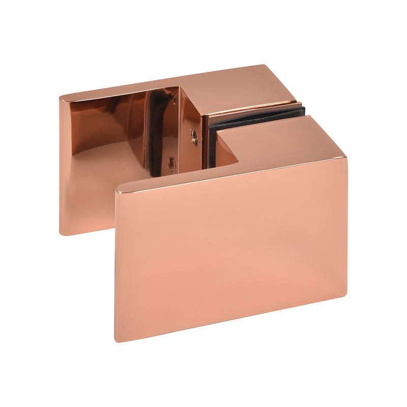 Rose gold squared back-to-back paddle knob for frameless shower doors (SDK180RG), brass glass-mount hardware.