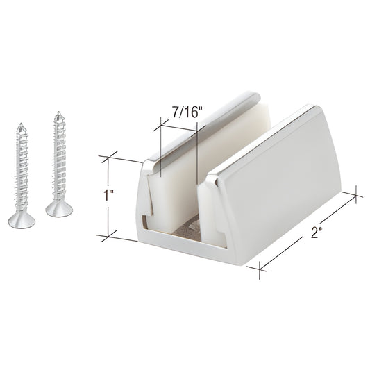 Polished chrome Hydroslide floor guide kit HYD03CH for 8-10mm glass, low-profile brass guide with screws, 1" 2".