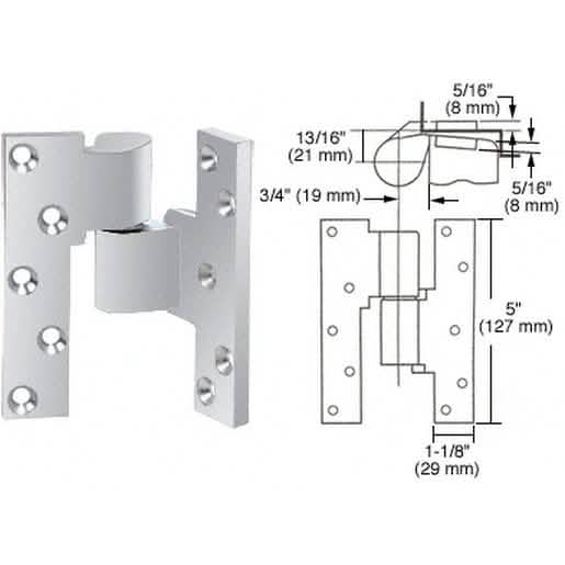 Rixson Polished Chrome Right Hand 3/4" Offset Intermediate Pivot - Sleek Door Hardware