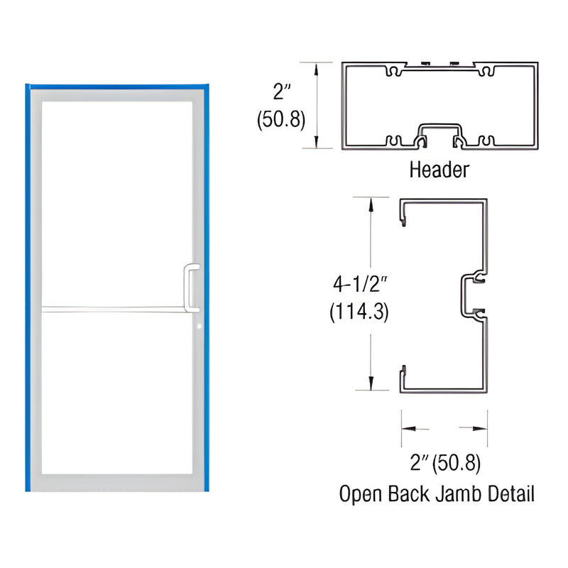 CRL 451 series aluminum bronze anodized offset pivot frame for 36 84 door; 40 86 base, open-back jamb detail