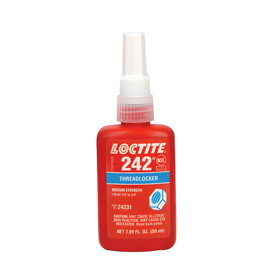 Loctite 242 medium-strength threadlocker bottle (red), 1.69 fl oz (50 ml), SKU 24231