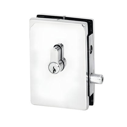 Polished stainless steel European glass-mounted patch lock SKU EUR681PS for 3/8-1/2" (10-12 mm) glass.