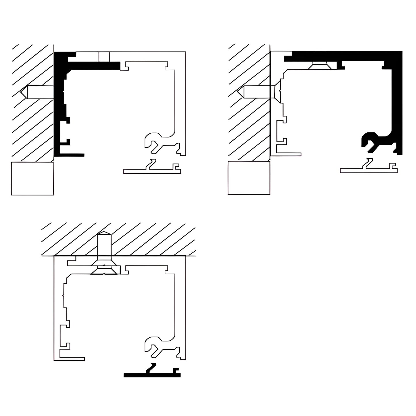CRL 490 brushed stainless anodized top track cross-section diagrams for sliding doors, wall or ceiling mount (118" length)