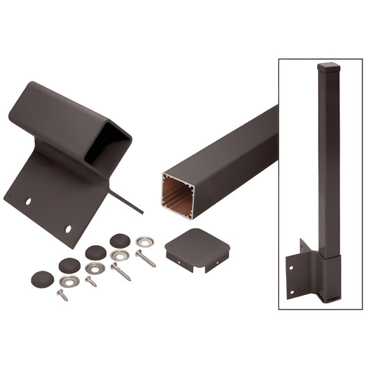 FP942KBRZ matte bronze 2-3/8" square fascia mount post kit with bracket, post cap and mounting hardware, 52" length.
