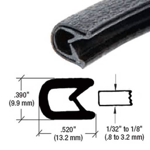 CRL Black Sof-Tone QuickEdge Trim for 1/32" to 1/8" - Durable, sleek, double-lip design.