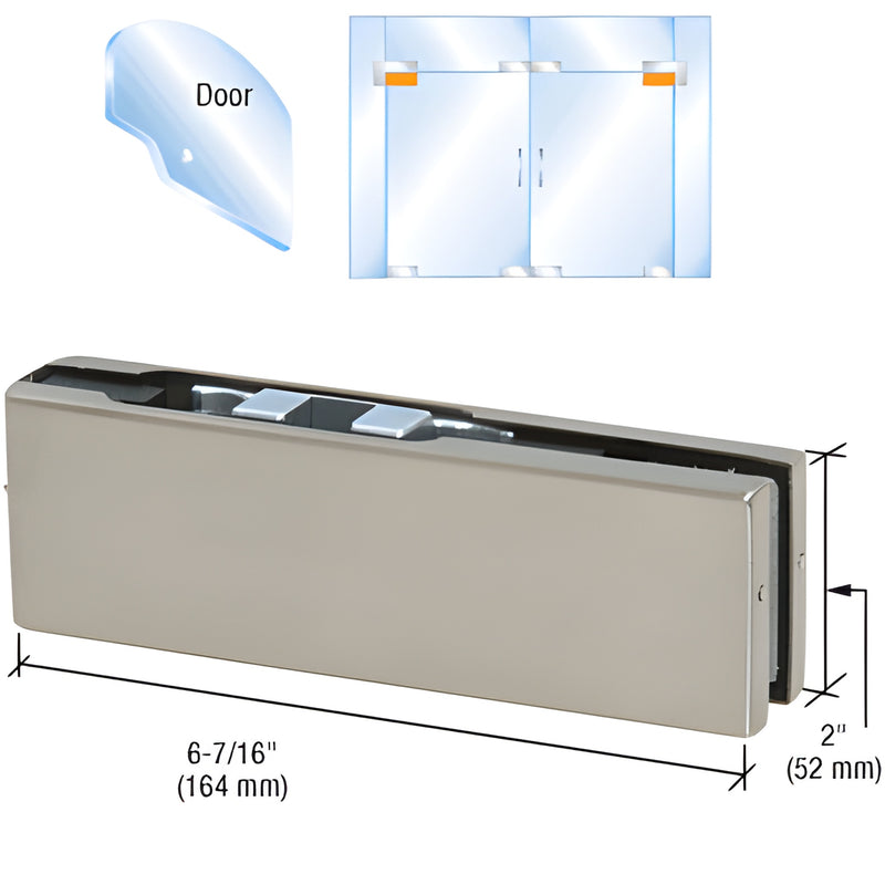 PH20CBS brushed stainless top patch fitting for 3/8-1/2 frameless glass doors, adjustable pivot, 6 7/16 (164 mm)