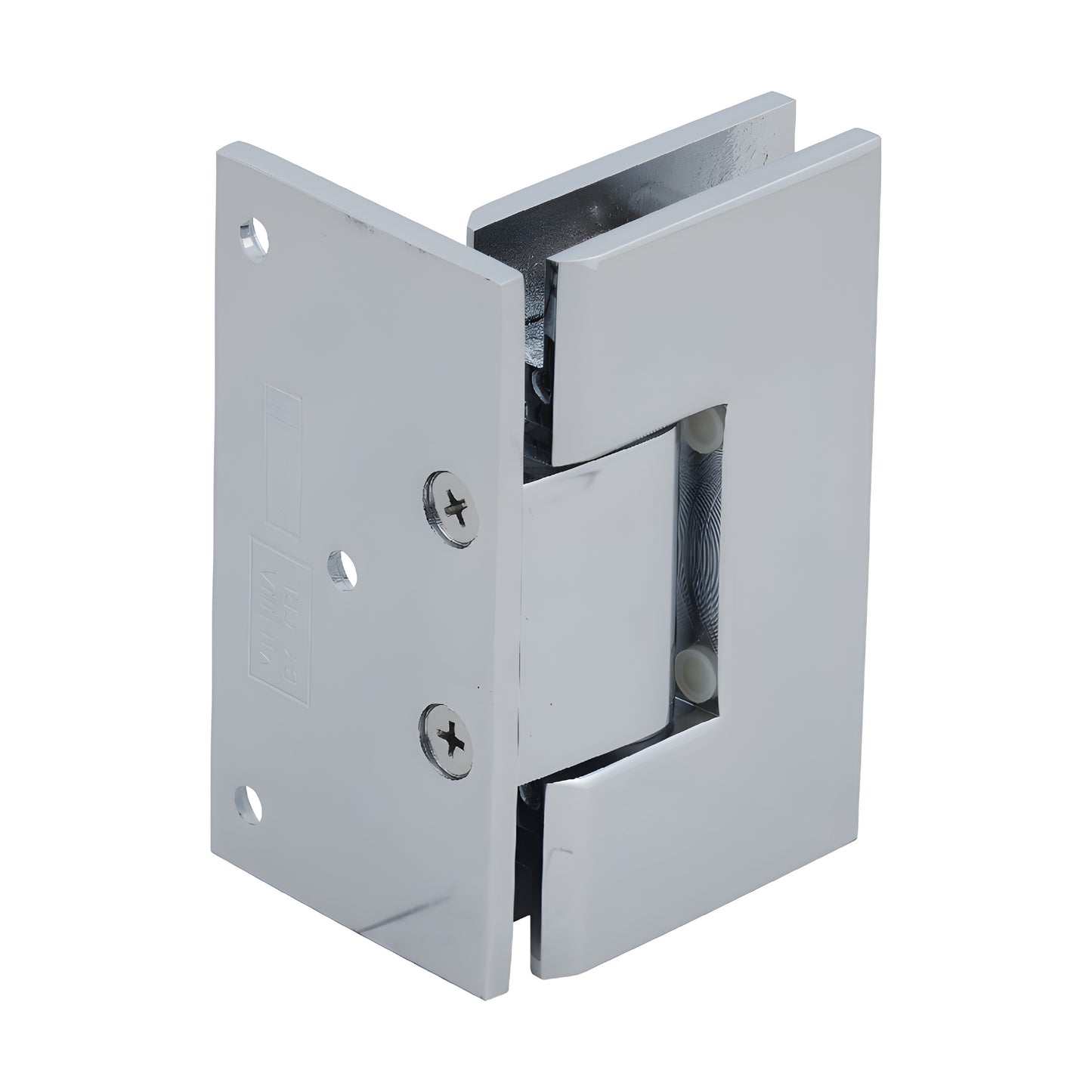 Polished chrome squared shower door hinge (brass) for 3/8-1/2 glass, Vienna series, SKU V1E544CH