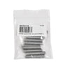 A clear plastic bag containing ten headless stainless steel Allen screws.