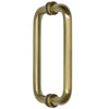 An angled perspective of the 8-inch brass pull handle showing the mounting hardware.