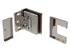 The Bellagio wall mount hinge shown with its cover plates removed to reveal the internal brass mounting mechanism.
