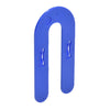 A single blue plastic interlocking horseshoe shim shown from a rear-facing angle.