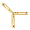 The brass adjustable T-bracket is shown with one arm angled to demonstrate its adjustable range.