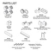 An exploded parts list diagram showing the rollers, handle, door guide, and mounting hardware for the Bristol Series shower system.