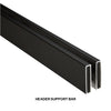 The matte black header support bar for the Brixen sliding shower door system shown against a white background.