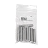 A clear plastic bag containing multiple 2-inch stainless steel headless Allen screws.