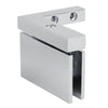 The rear view of the polished chrome Cardiff series left-hand mount hinge showing mounting holes.