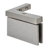 A close-up view of the brushed nickel brass hinge showing the wall mounting bracket.
