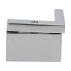 A front-facing view of the square-style polished chrome Cardiff series shower hinge.