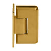 A side profile view of the brass Cologne series wall mount hinge for glass doors.