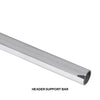 A polished stainless steel header support bar shown against a white background.