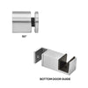 The Colonia shower door accessory kit components labeled as a 90-degree connector and a bottom door guide.