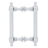 A front-facing view of the 6-inch polished chrome Colonial style back-to-back glass mount pull handles.