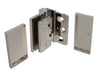 The Como Series hinge disassembled to show the internal mounting plate and cover plates.