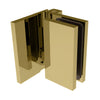 The Como Series wall mount hinge in satin brass shown in an open position.