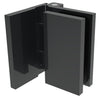 A matte black Como Series wall mount hinge shown from a rear-facing perspective.