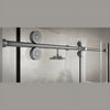 Close-up view of the top roller mechanism and stainless steel track for the Crescent Series sliding shower door.