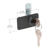 The black cam lock is shown with dimension lines indicating its height and width.