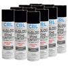 A bulk case of 12 aerosol cans of CRL Hi-GLOSS Stone Countertop Cleaner arranged together.