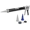 The CRL sausage caulk gun shown with its included nozzles and accessory components.