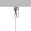A cross-section view of the ceiling mount sliding door kit showing the internal roller mechanism gripping a 3/8 inch glass panel.