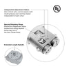 A diagram highlights the independent adjustment valves, retaining rings, and extended spindle on the door closer body.