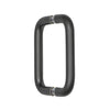 An angled perspective of the 6-inch matte black back-to-back glass mount pull handle.