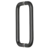 An angled view showing the squared design of the matte black glass-mount pull handle.
