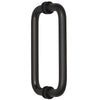 An angled side view of the BM series tubular pull handle, highlighting the matte black finish and glass mount design.