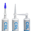 Three sealant cartridges showing the rotating nozzle in different positions with a blue cap.