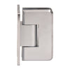 A side profile view of the brushed chrome Cologne 337 series adjustable shower door hinge.