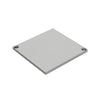 A top-down perspective of the silver aluminum 90-degree post cap showing its flat surface.