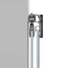 A cross-section view showing the internal hardware and mounting mechanism for the sliding door and fixed panel.