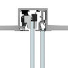 A cross-section view showing the internal mechanism of the sliding door track and fixed panel mount.