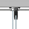 A cross-section view showing the matte black mounting hardware and glass panel connection for a sliding door system.