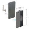 A black sliding screen door latch and pull with dimension lines indicating a 4 inch height, 1-13/16 inch width, and 3-1/4 inch screw hole spacing.