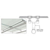 A technical diagram showing a spider fitting post adapter connecting glass panels to a support post.