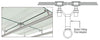 A technical diagram and installation view showing a brushed stainless steel spider fitting post adaptor supporting glass panels.
