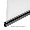Close-up view of black serrated spline holding screen wire securely inside a metal frame.