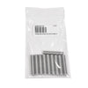 A clear plastic bag containing ten headless stainless steel Allen screws with a product label.